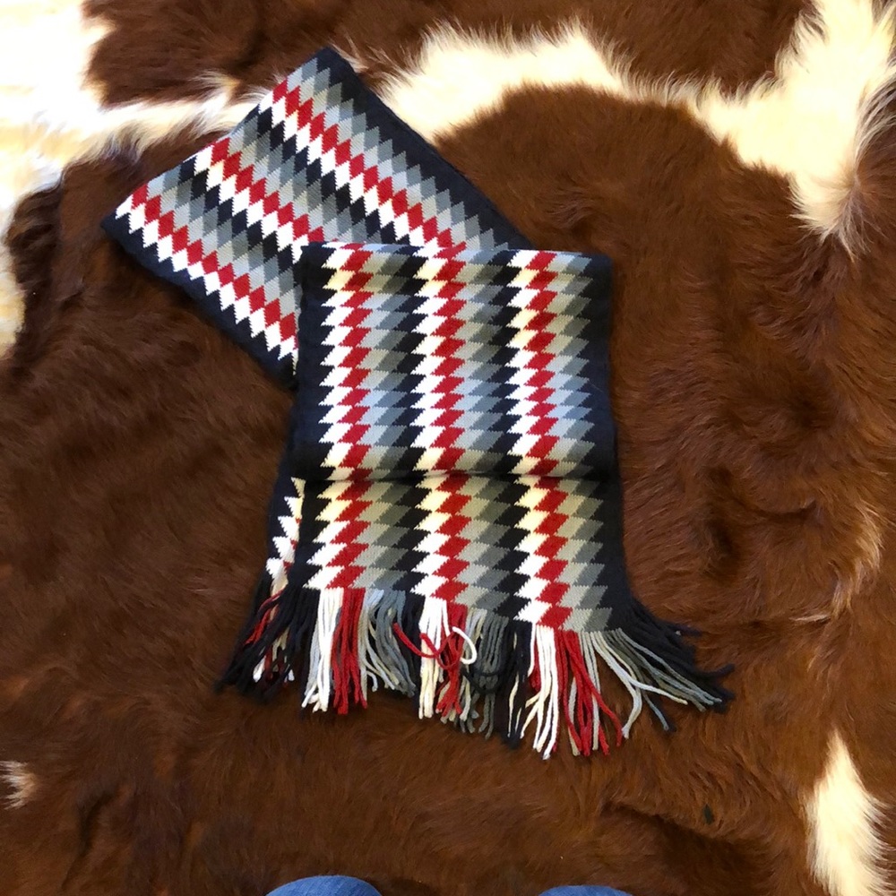 Scarf…red, white, black, grey